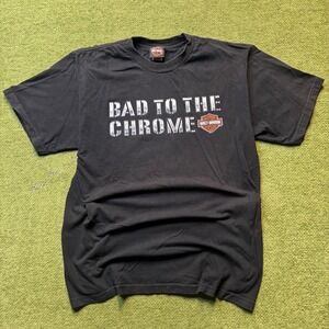 Harley Davidson Y2K Grunge Chrome "Bad to the Chrome" T-Shirt XL Black USA Made